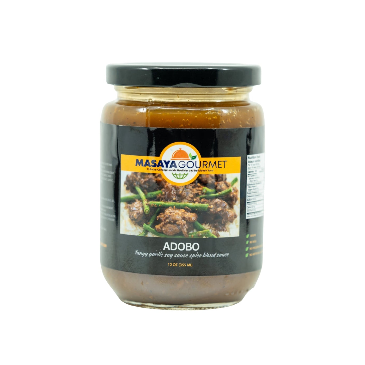 Jar of Masaya Gourmet Adobo on a white background